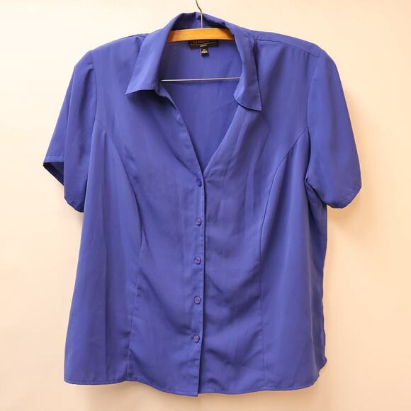 Element Blue Blouse Button Front Size 2XL Short Sleeves Collar Shldr Inserts - Picture 15 of 16